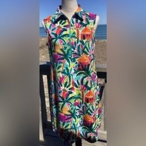Pappagallo Dress Women's Small  Tropical Collared Sleeveless Vacation Beach NWOT